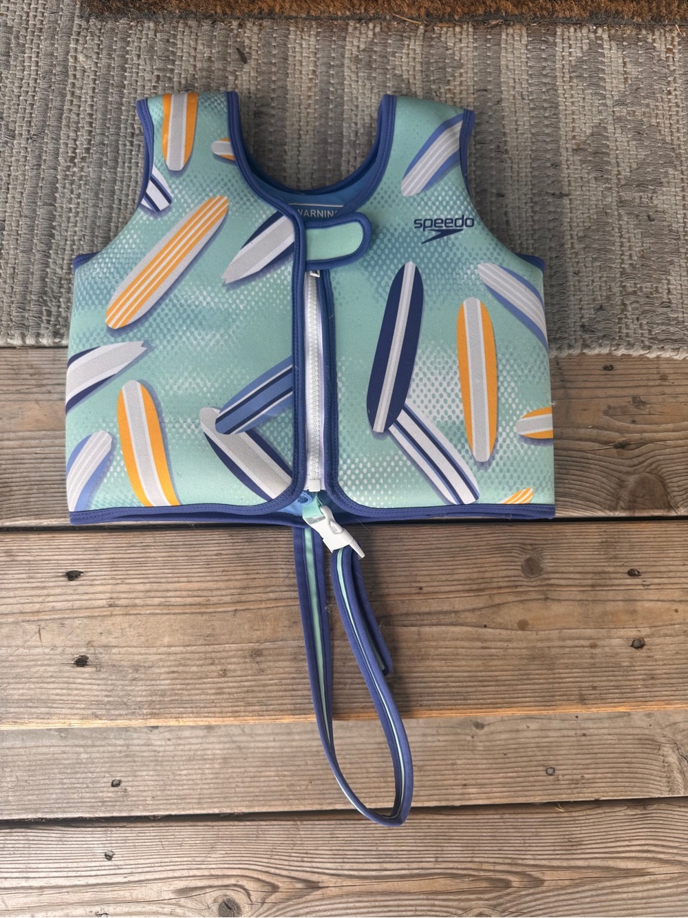 Speedo Mint Surfboard Print Kids Swim Rashguard with Blue Trim